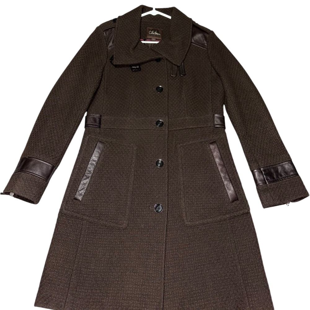 8 COLE HAAN Wool Leather Trench Coat Chocolate Steampunk If Six Was Nine Vintage